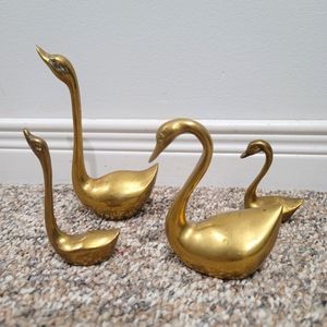 Vintage 1960s Solid Brass Long Necked Swans MCM Set of 4 Statues